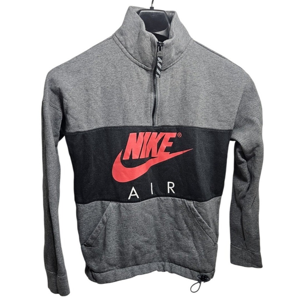 Nike Air Mens Quarter Zip Fleece Pullover Gray Colorblock Sweatshirt Large‎